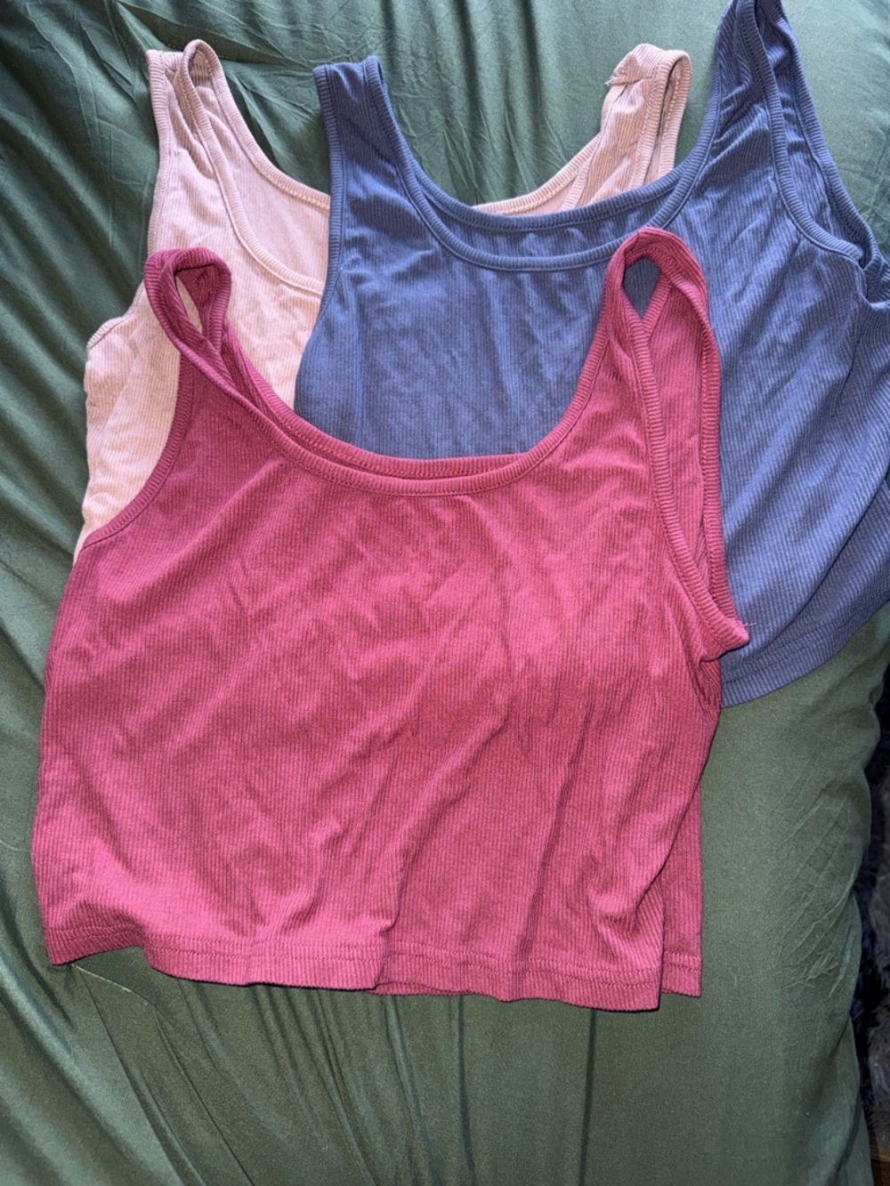 SHEIN Ribbed Scoop Crop Tank Set - Rose, Dusty Pink & Periwinkle